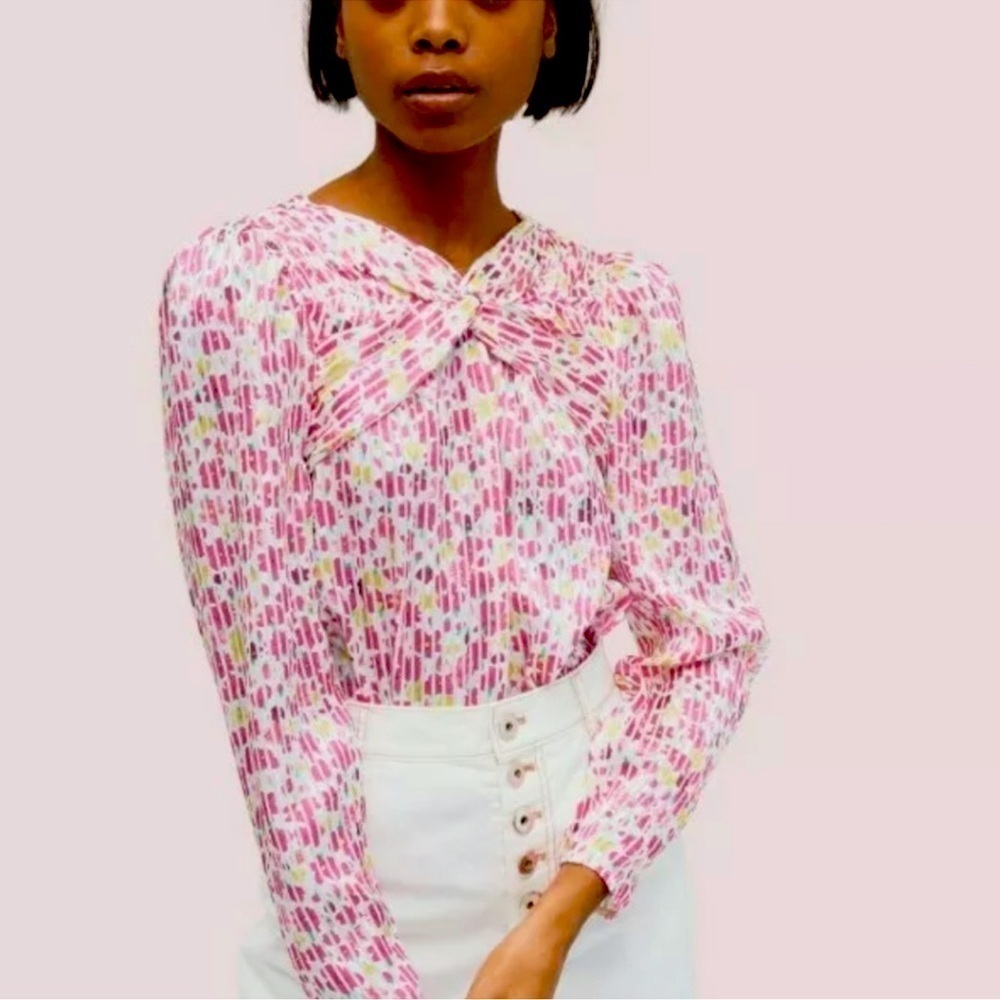 KATE SPADE Marker Floral Devote French Cream Top size XXL Puff Sleeve silky